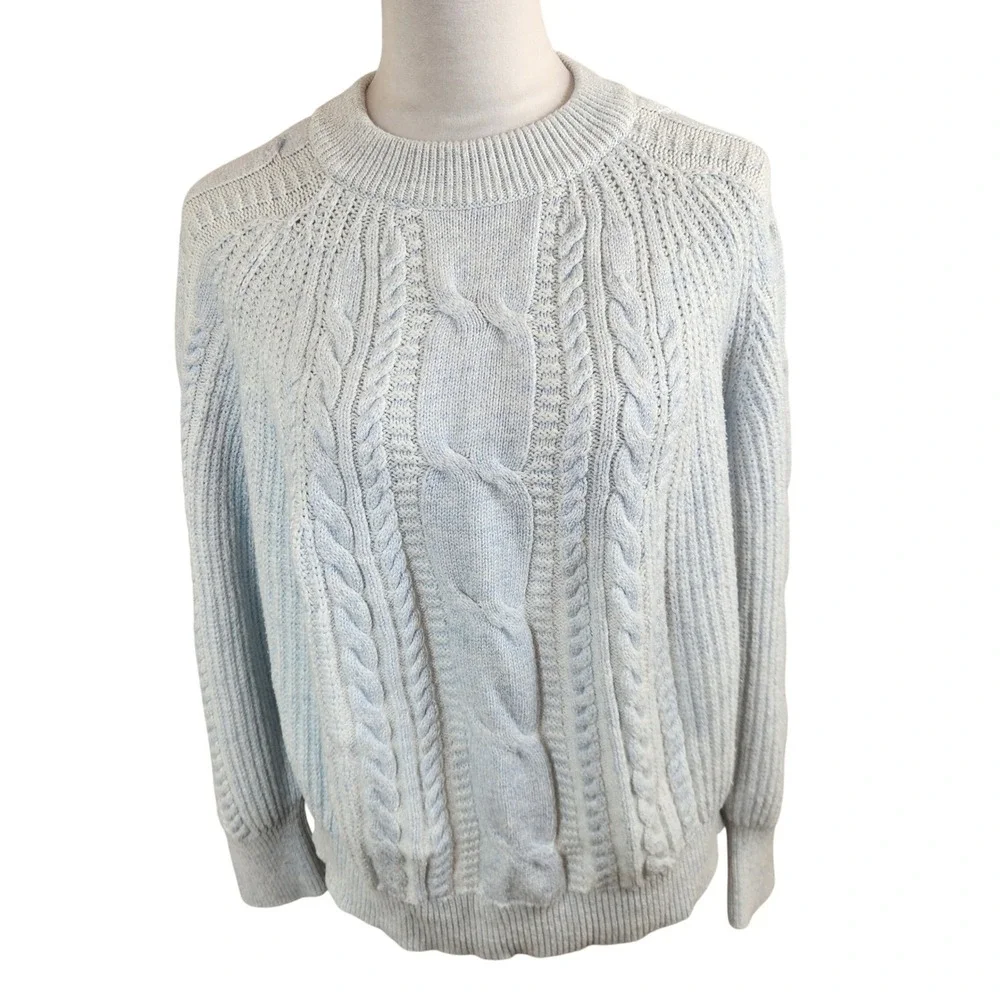 Haven Well‎ Within Fisherman Cable Knit Sweater Light Blue Women's XL Chunky Top